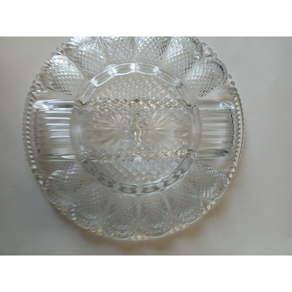 Vintage L. E. Smith Glass Deviled Egg Hors D'Oeuvres Serving Plate Platter - Picture 14 of 16